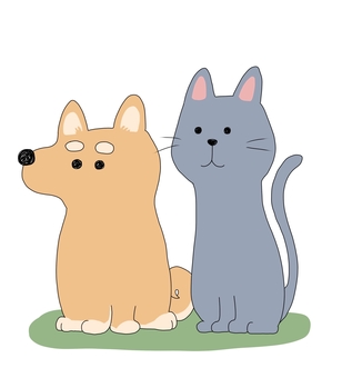 犬と猫 犬,猫,柴犬,動物,かわいい,シュール,挿絵のイラスト素材