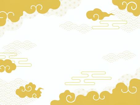 金色の空の和風背景 和,背景,壁紙,空,天空,天,飛ぶ,飛翔,お正月,正月のイラスト素材