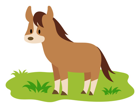 草原背景付きウマ 馬,草原,背景付き,干支,午,競馬,サラブレッド,競走馬,かわいい,デフォルメのイラスト素材