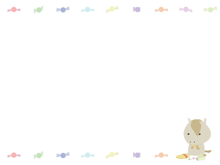お菓子_馬 お菓子,馬,白馬,動物,かわいい,おやつ,間食,食べる,食いしん坊,フレームのイラスト素材