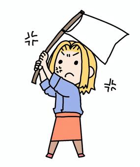 Blonde woman waving flag angrily, , JPG and PNG