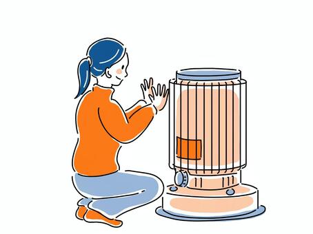 ストーブにあたる女性 冬,ストーブ,あったかい,石油ストーブ,ぽかぽかのイラスト素材