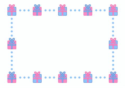 プレゼントのドットフレーム（ピンク・水） フレーム,プレゼント,飾り枠,枠,ホワイトデー,父の日,誕生日,プレゼントボックス,箱,贈り物のイラスト素材
