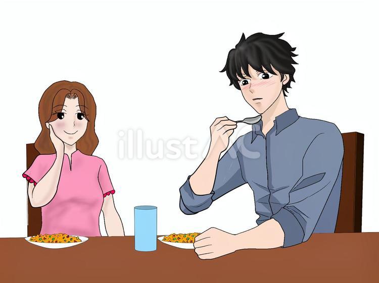 手料理を振る舞う女性と食べる男性 手料理,振る舞う,女性のイラスト素材