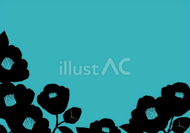 椿の花のシルエットのフレーム（寒色） 椿,つばき,ツバキのイラスト素材