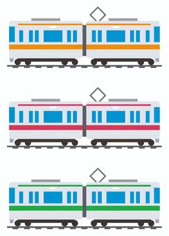 電車のイラストセット（ストライプ） 電車,鉄道,公共交通,側面,ストライプ,ライン,帯,オレンジ,赤,緑のイラスト素材