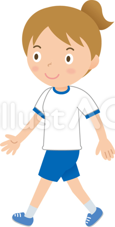歩く女子中高校生（体操着） 中学生,高校生,歩くのイラスト素材