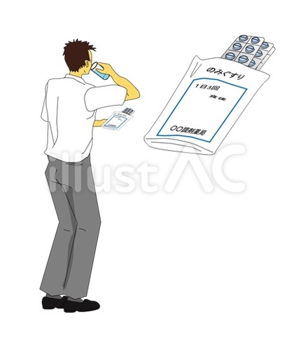 薬を飲む男性