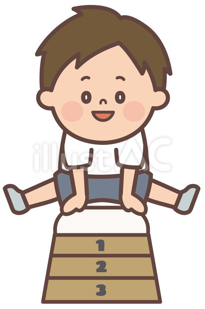跳び箱を跳んている男の子