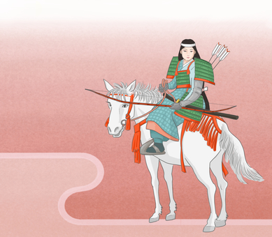馬に乗る女武将　錦絵 馬,武将,女,弓,尾形月耕,午,年賀のイラスト素材