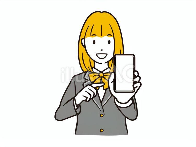 スマホの画面を指差す女子学生B スマホ,高校生,中学生のイラスト素材