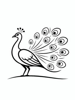孔雀 孔雀,シンプル,白黒,デジタル,線画のイラスト素材