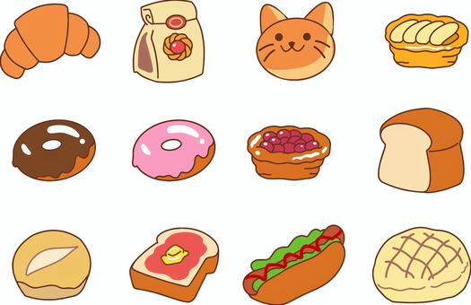 シンプルでかわいいパンのアイコンセット パン,パン屋,ベーカリー,メロンパン,ドーナツ,クロワッサン,アップルパイ,ケーキ,ラズベリーパイ,パイのイラスト素材