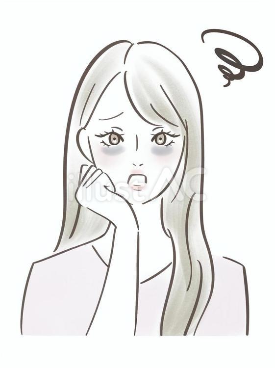 クマができた女性　イラスト　青クマ 若い,キレイ,20代のイラスト素材