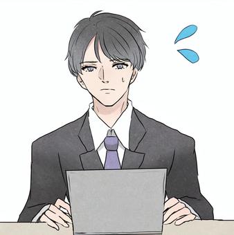 Illustration, male, suit, computer, 