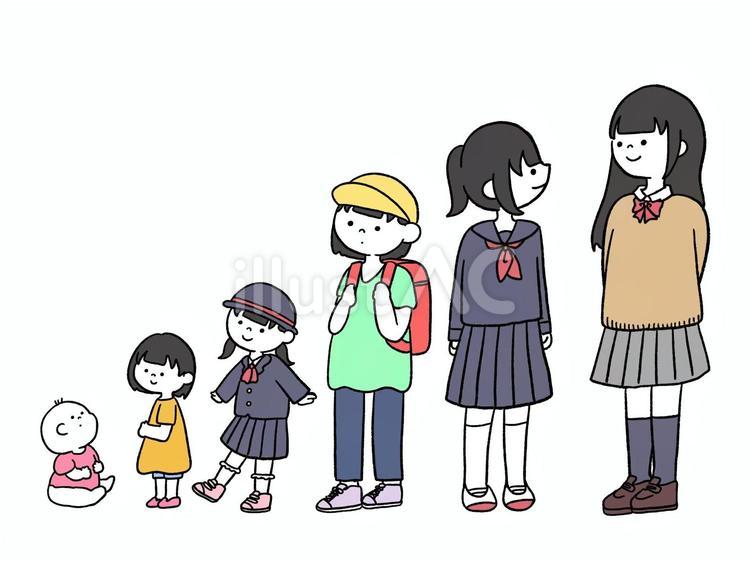 1人の女の子の成長 女の子,成長,赤ちゃんのイラスト素材
