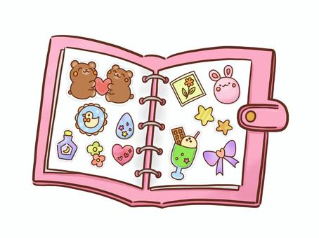 シール帳(カラー) 手帳,ノート,帳面,シール帳,手描き,フリーハンド,白背景,背景透過,透過,文具のイラスト素材