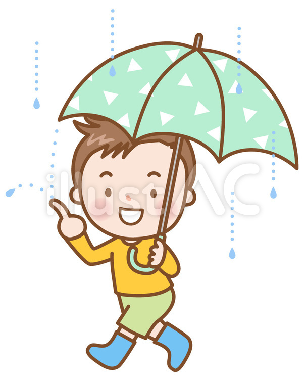 男の子：傘（全身） 雨,傘,子どものイラスト素材