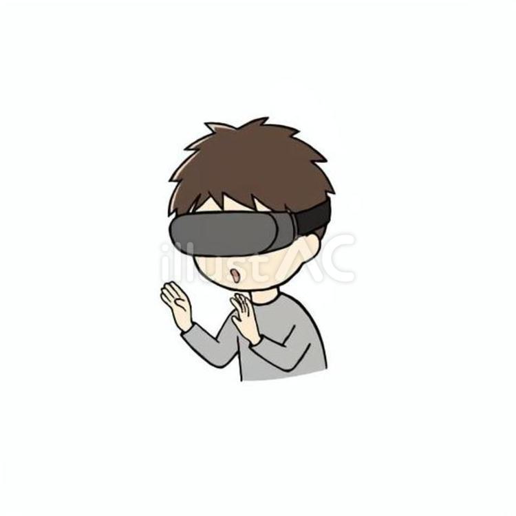 VR体験をしている小学生男児 vr体験,ゴーグル,仮想現実のイラスト素材
