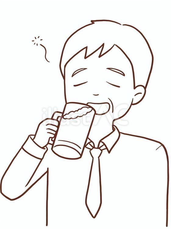 ほろ酔いの中年男性(色なし) 男性,会社員,ビールのイラスト素材