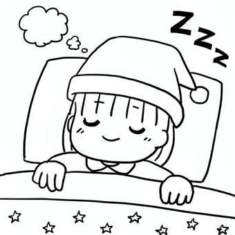 眠る女の子 女の子,就寝,いびき,帽子,布団,ベッド,睡眠,枕,夢,星のイラスト素材