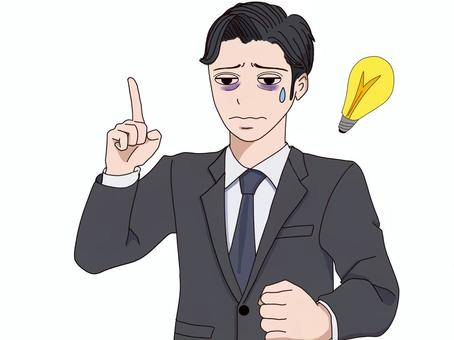 疲れ顔　指差しするスーツ姿の男性 指差し,スーツ,男性,ビジネスマン,ビジネス,社会人,会社員,サラリーマン,仕事,寝不足のイラスト素材