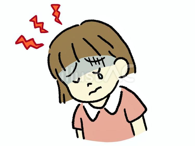 頭痛の子供のイラスト（女の子） 頭痛,体調不良,子供のイラスト素材