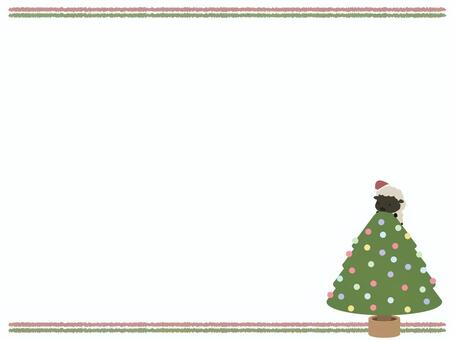 クリスマスツリーと黒い羊（フレーム） クリスマスツリー,羊,動物,かわいい,クリスマス,冬,フレームのイラスト素材