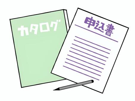 カタログなど カタログ,申込書,ペン,雑誌,選ぶ,買い物,購入,pop調,手描き,挿絵のイラスト素材