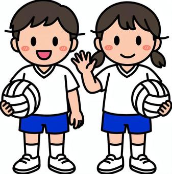 白のバレーボールの子供たちです。 バレーボール,シンプル,スポーツ,体育,クラブ,部活,サークル,運動,球技,競技のイラスト素材