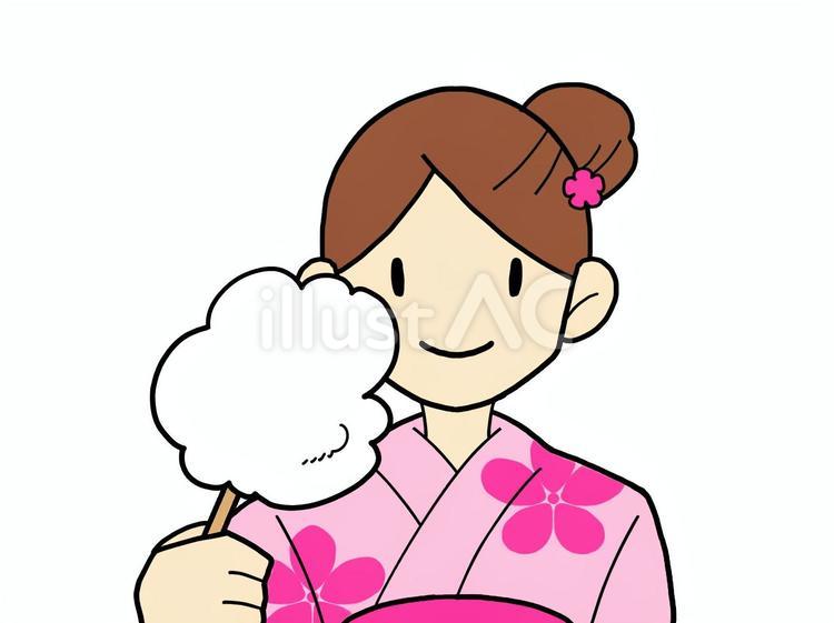 わたあめを持つ浴衣の女性 浴衣,女性,わたあめのイラスト素材
