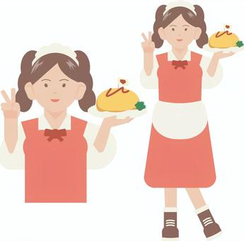 メイド喫茶 メイド喫茶 メイド,コンセプトカフェ,接客,女の子,オムライス,笑顔,飲食店のイラスト素材