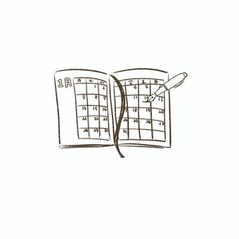 手帳と万年筆 手帳,万年筆,ペン,スケジュール,カレンダー,管理,ステーショナリー,予定,メモ帳,メモのイラスト素材
