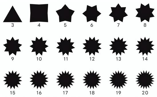 星形（３～20角形）鈍角 多角形,星型,星形,星,ギザギザ,プレゼン,強調,マーク,シンプル,素材のイラスト素材