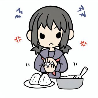 おにぎりを握る怒る学生少女 おにぎりを握る怒る学生少女 学生,怒る,おにぎり,握る,おむすび,家事,イライラ,むかむか,ストレス,不満のイラスト素材