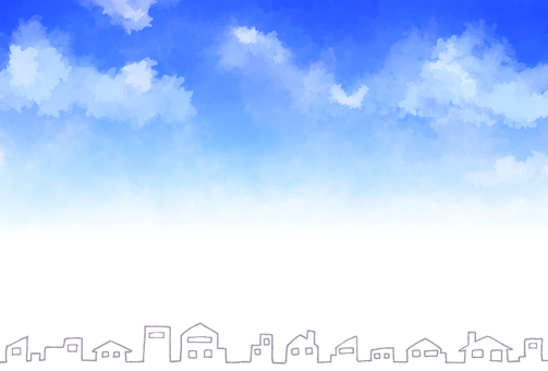 ゆめかわ水彩【晴れの町】 ゆめかわ,水彩,背景,ほわほわ,雲,夢,パステル,淡い,手描き,手書きのイラスト素材