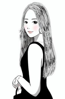   女性 上半身 モノクロ 美人 おしゃれ 女性,上半身,モノクロ,美人,おしゃれのイラスト素材