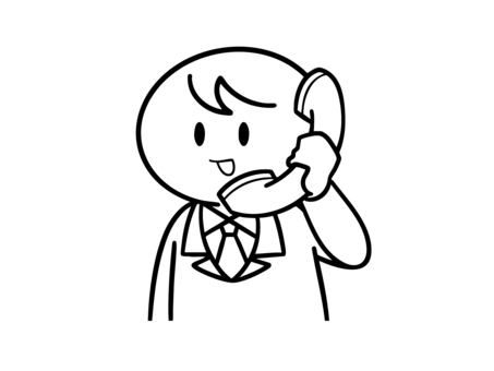 電話対応のイラスト 電話対応,電話,電話中,ビジネス,仕事,事務,デスクワーク,人物,男性,シンプルのイラスト素材