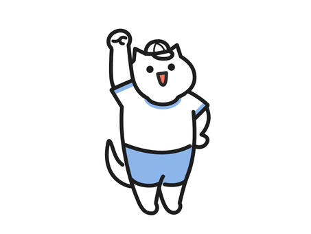白帽子と体操服でガッツポーズするねこ 猫,ガッツポーズ,運動会,体育祭,笑顔,帽子,体操服,ゆるい,手描き,かわいいのイラスト素材