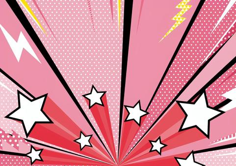 ピンク色のコミック風の集中線と星
