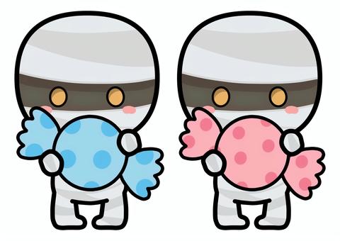 A set of mummies with candy_light blue and pink, mummy, tiny, candy, JPG and PNG