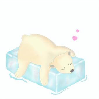 あっついね〜！シロクマくん　手描き 白くま,氷,涼しい,暑い,冷たい,幸せ,かわいい,淡い,夏,手描きのイラスト素材