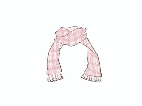 チェック柄の淡いピンク色のマフラー 冬,マフラー,防寒,チェック,柄,ピンク,淡い,パステルカラー,オシャレ,ファッションのイラスト素材