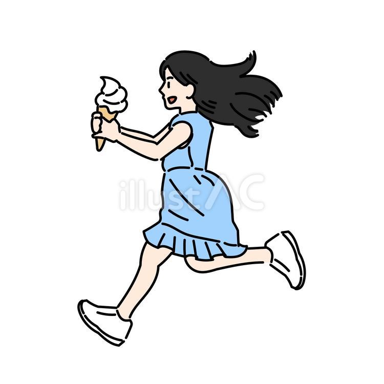 ソフトクリームを持って走る女の子 子ども,男の子,小学生のイラスト素材