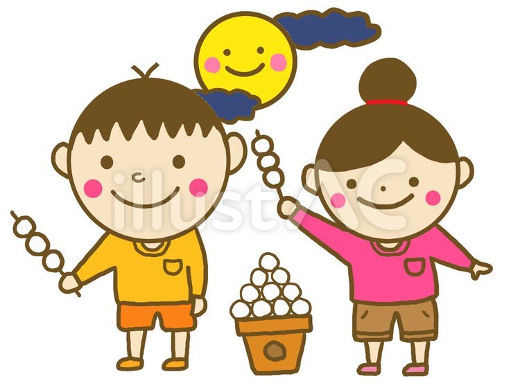 お月見を楽しむこどもたち お月見,九月,9月のイラスト素材