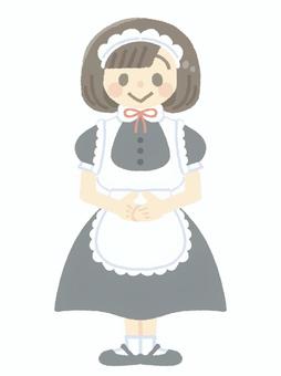 黒色のメイド服を着た女の子 メイド,女性,お手伝い,家政婦,召使い,黒色,エプロン,ドレス,リボン,ワンピースのイラスト素材