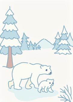 しろくま親子の散歩 シロクマ,動物,熊,散歩,親子,かわいい,シンプル,寒色,自然,雪のイラスト素材