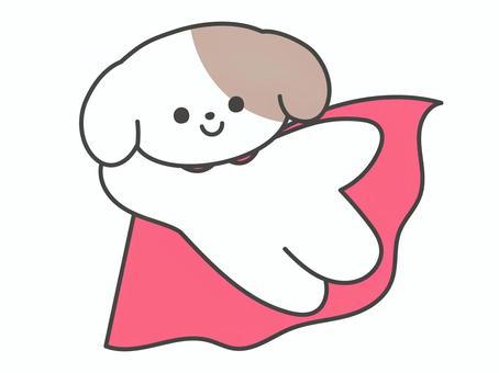 かわいい犬のヒーローのキャラクター 犬,マント,ヒーロー,赤,飛ぶ,キャラクター,全身,かわいい,動物,笑顔のイラスト素材