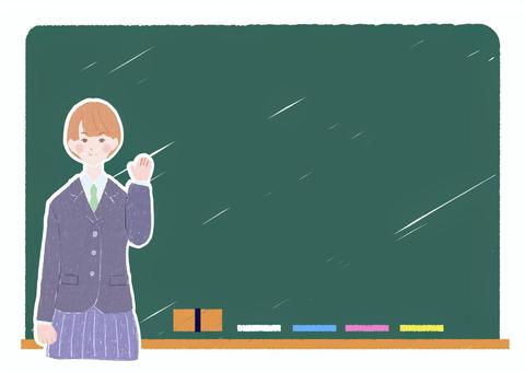 黒板と女子生徒 女子学生,学生,女子高生,中高生,女子中学生,高校生,女子,少女,女の子,女のイラスト素材