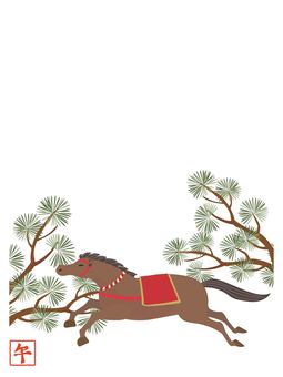 午年年賀状素材　松の木と馬 午年,年賀状,松の木,馬,2026,イラストのイラスト素材